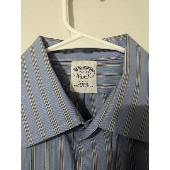 Brooks Brothers Mens Button Up Long Sleeve Shirt Blue 15 1/2-35 Slim Fit - Picture 3 of 6